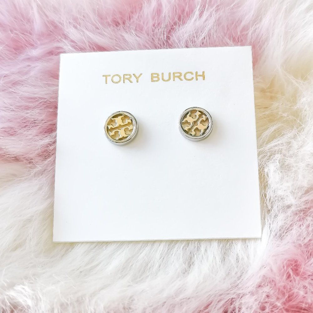 Tory Burch Gold Silver Mixed Miller Stud Earrings